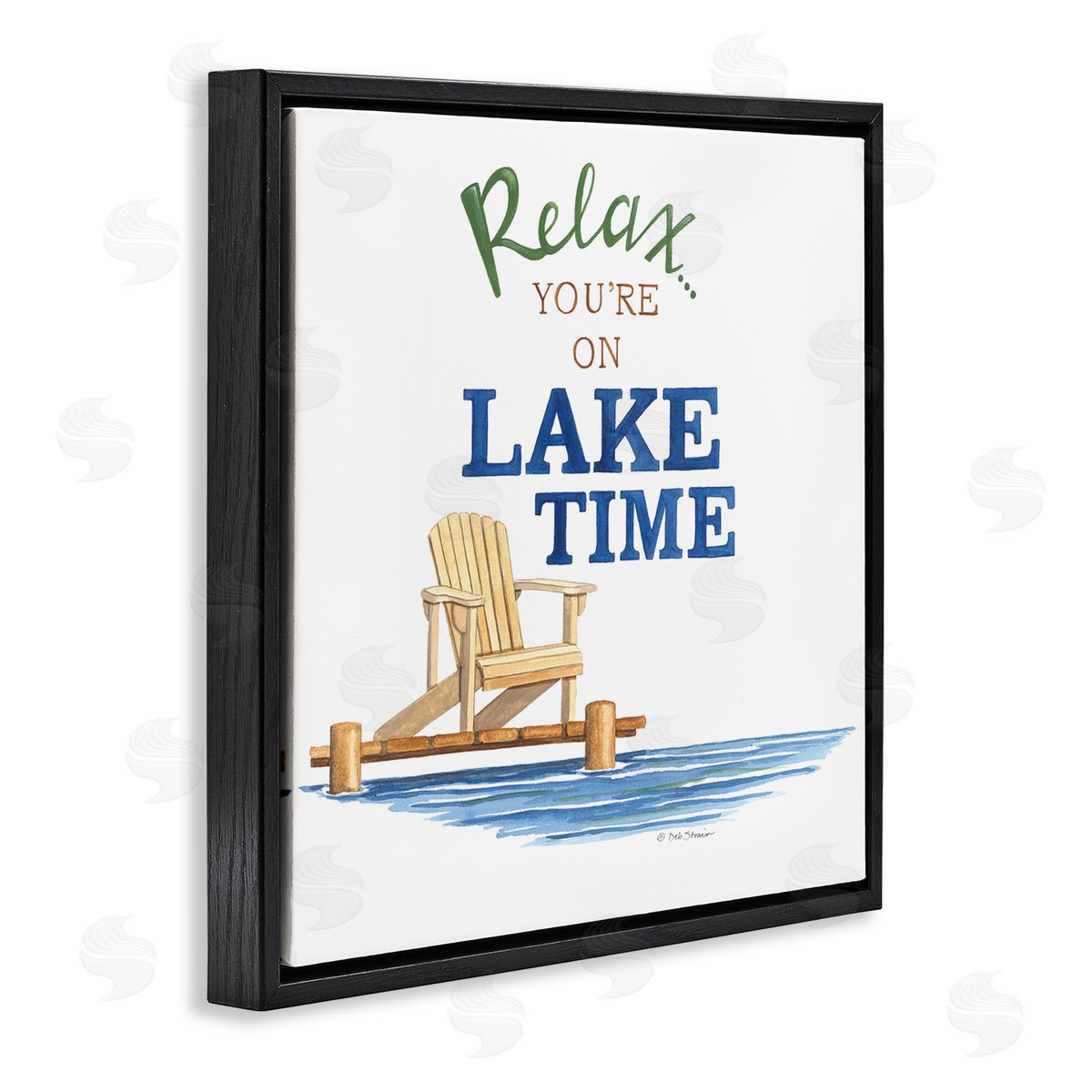 Deb Strain Relax You're On Lake Time Phrase Black Floating Frame Canvas Wall Art Print