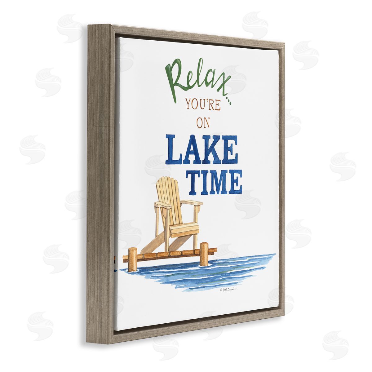 Deb Strain Relax You're On Lake Time Phrase Brown Floating Frame Canvas Wall Art Print