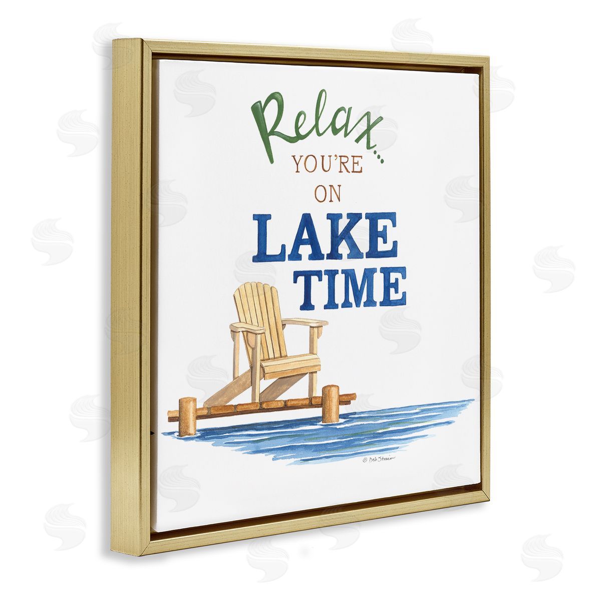 Deb Strain Relax You're On Lake Time Phrase Gold Floating Frame Canvas Wall Art Print