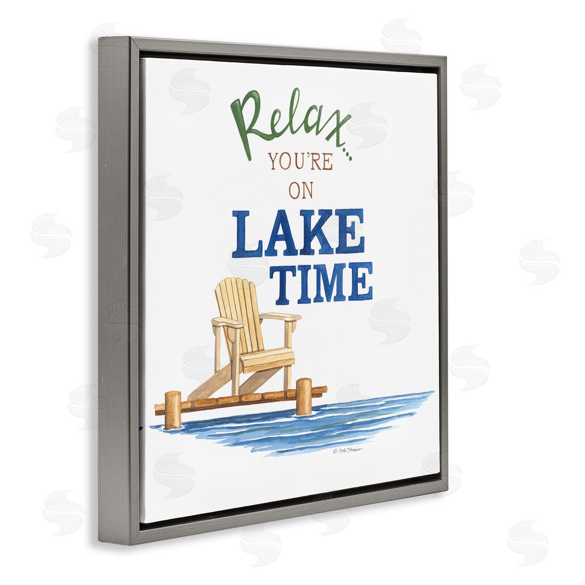 Deb Strain Relax You're On Lake Time Phrase Gray Floating Frame Canvas Wall Art Print