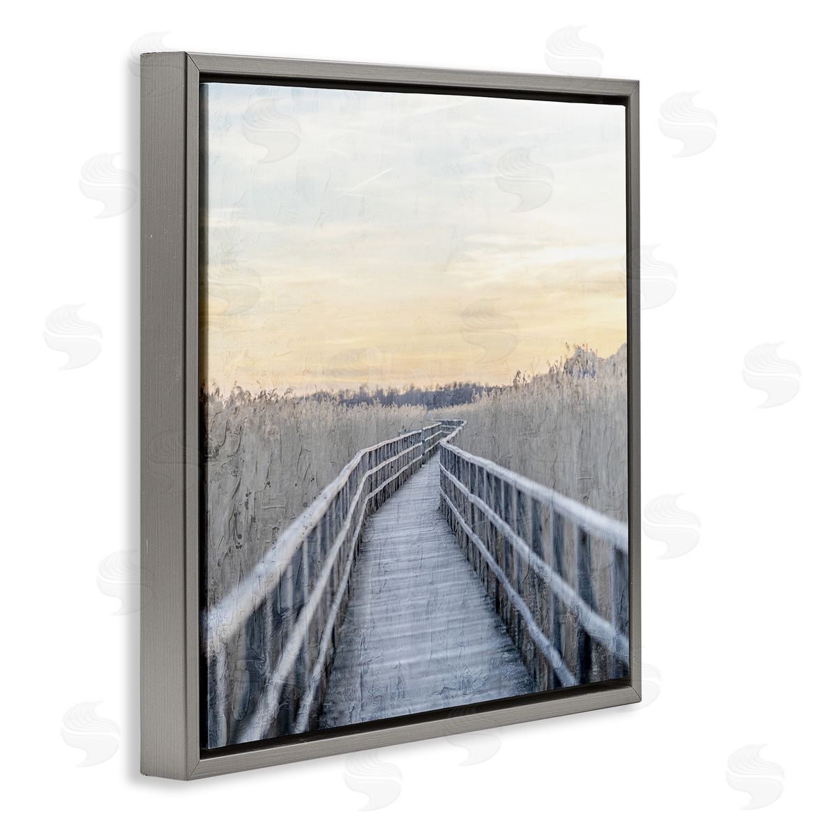 Kim Allen Boardwalk Reeds Rural Path  Gray Floating Frame Canvas Wall Art Print