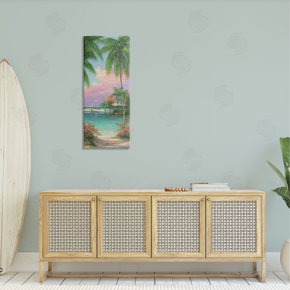 Martin Figlinski Tropical Beach Palms Docked Boats