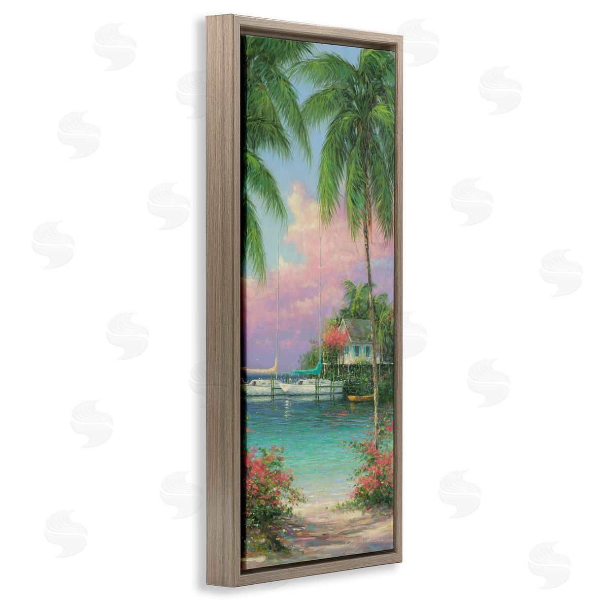 Martin Figlinski Tropical Beach Palms Docked Boats