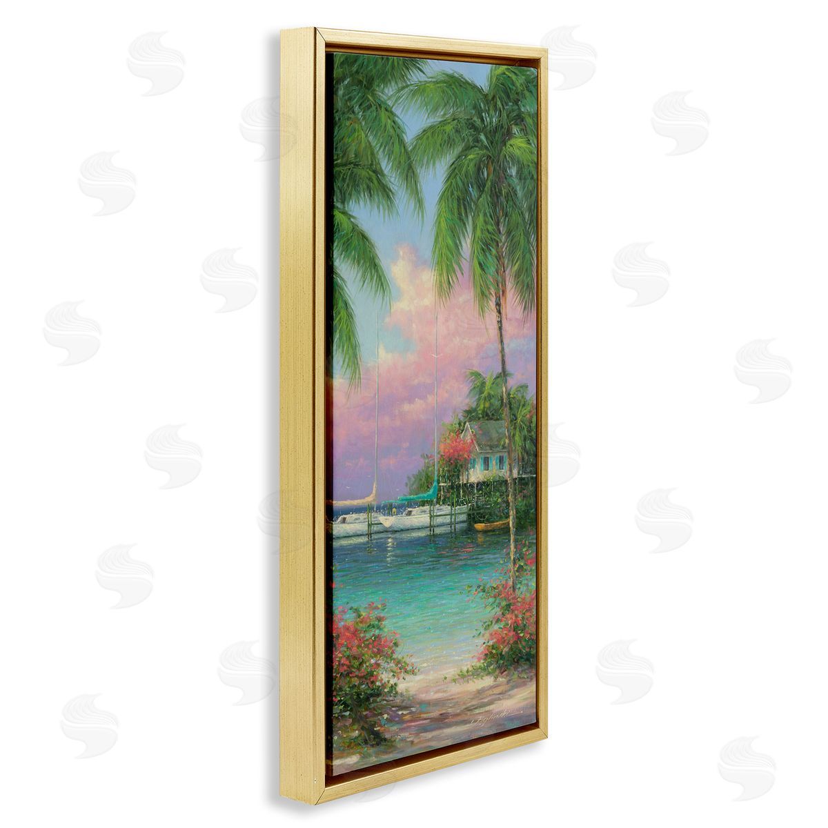 Martin Figlinski Tropical Beach Palms Docked Boats