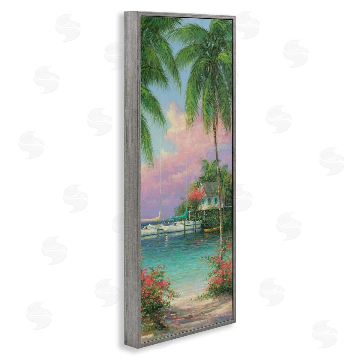 Martin Figlinski Tropical Beach Palms Docked Boats