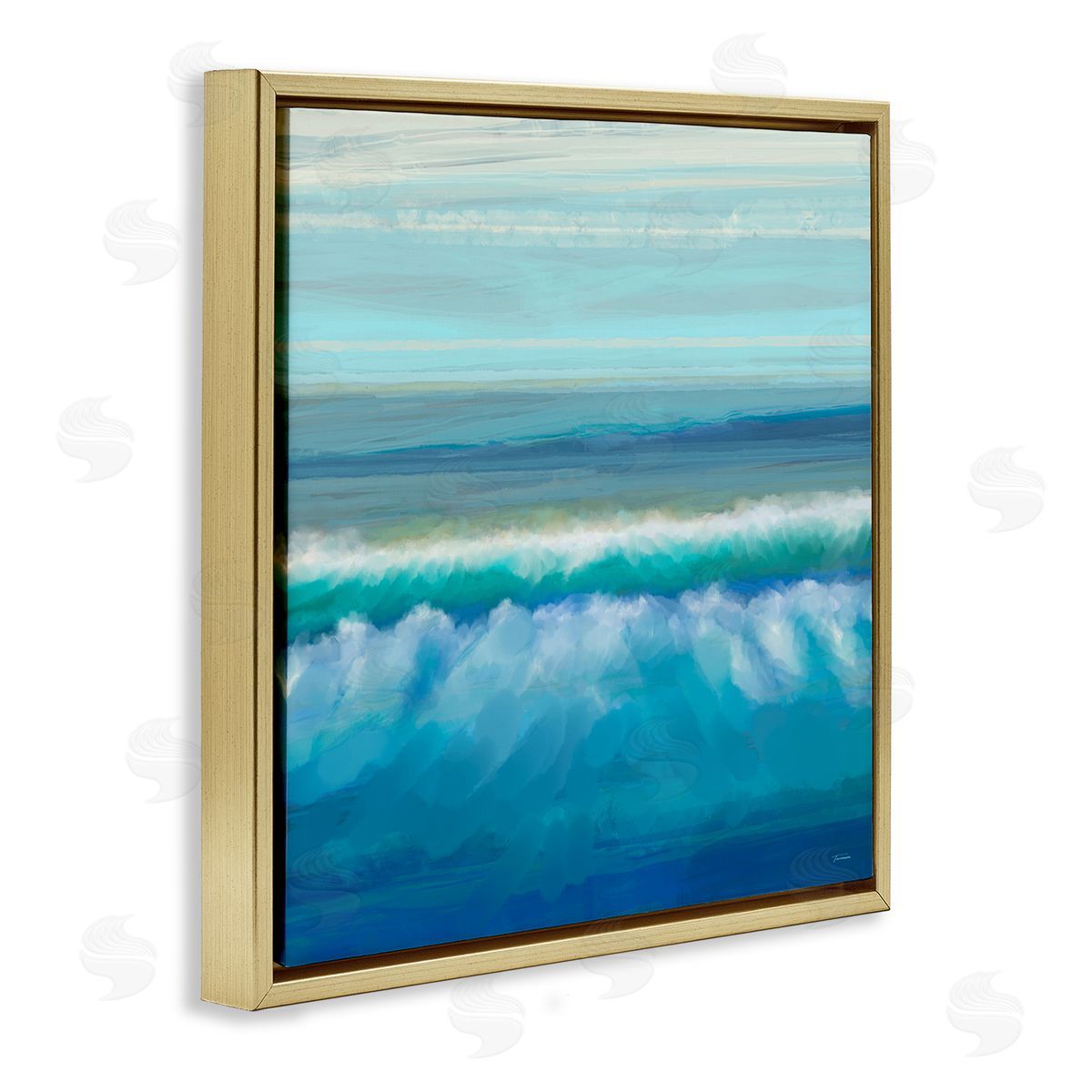 Michael Tienhaara Brushed Sea Waves Crashing Gold Floating Frame Canvas Wall Art Print