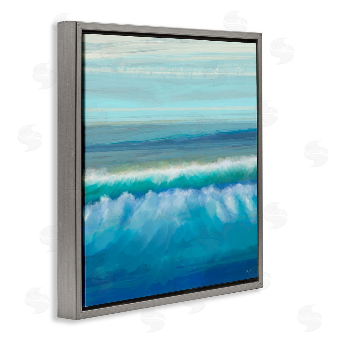 Michael Tienhaara Brushed Sea Waves Crashing Gray Floating Frame Canvas Wall Art Print