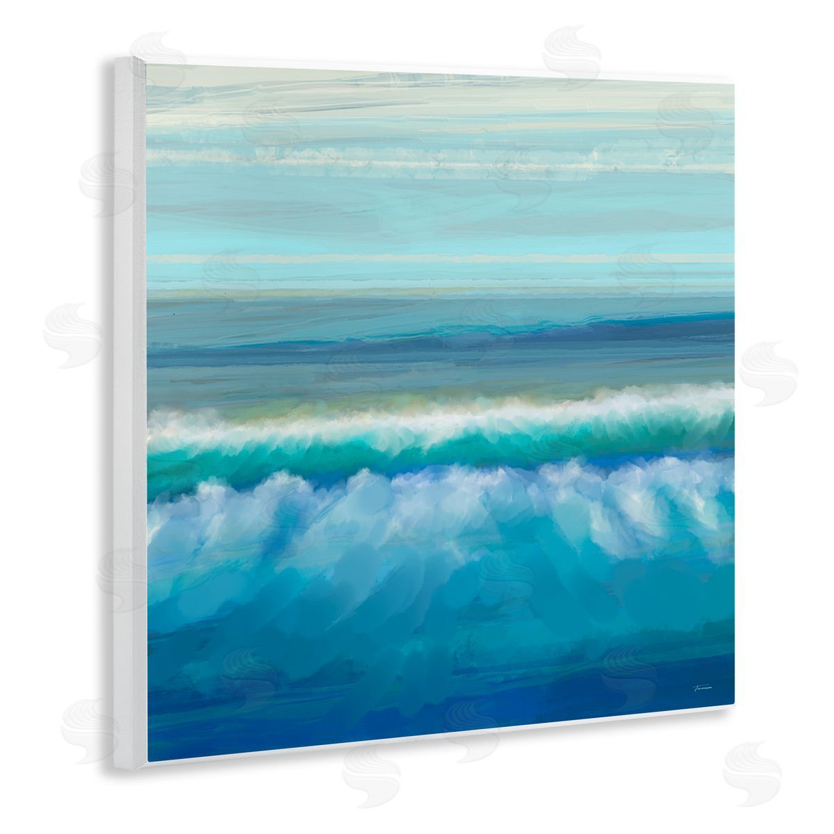 Michael Tienhaara Brushed Sea Waves Crashing Wooden Wall Plaque Art Print