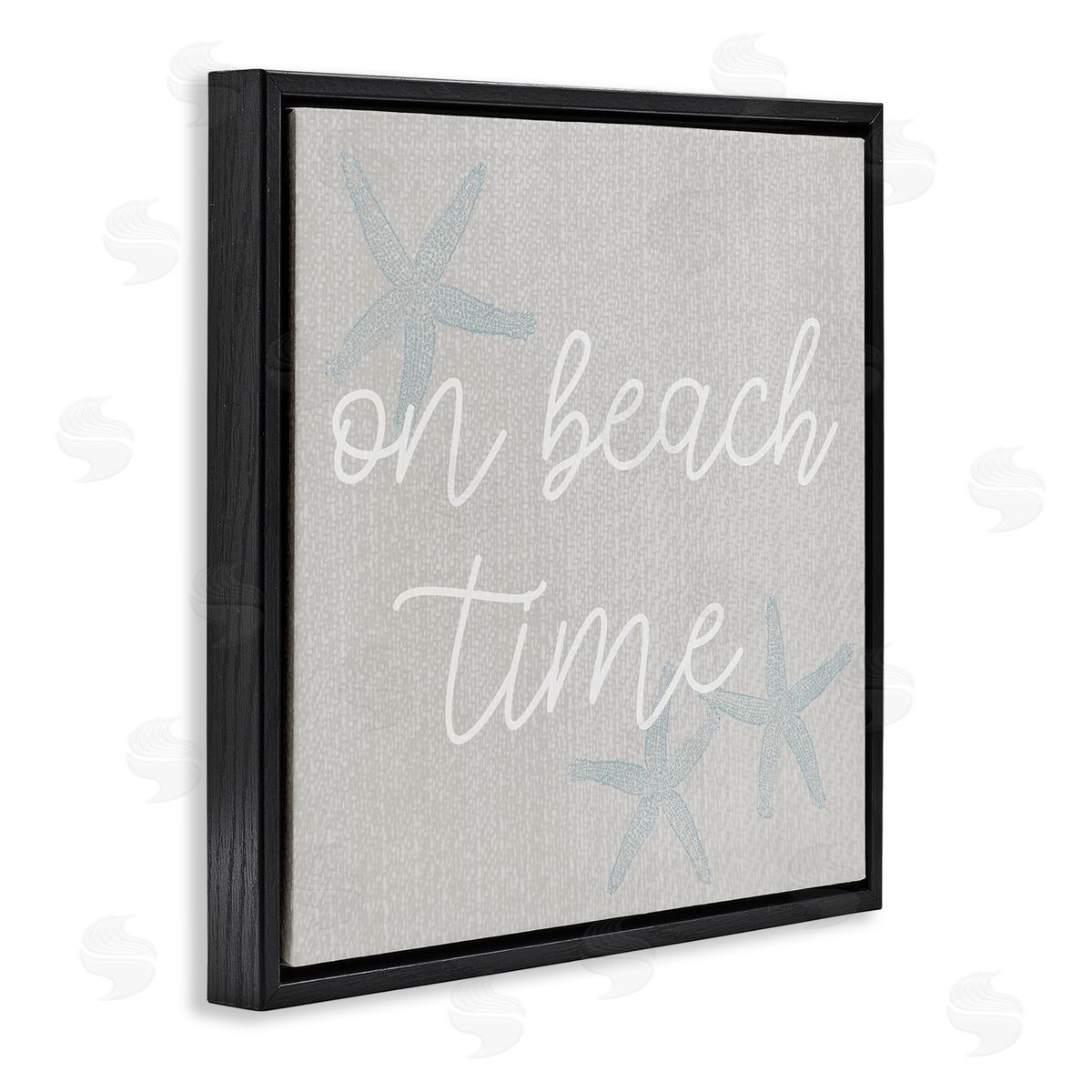 Stupell Studio On Beach Time Starfish Phrase Black Floating Frame Canvas Wall Art Print