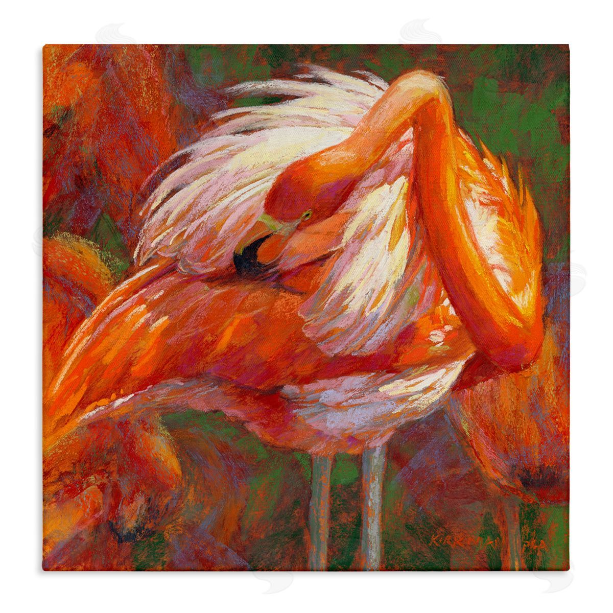 Rita Kirkman Preening Flamingo Wildlife Nature Stretched Canvas Wall Art Print