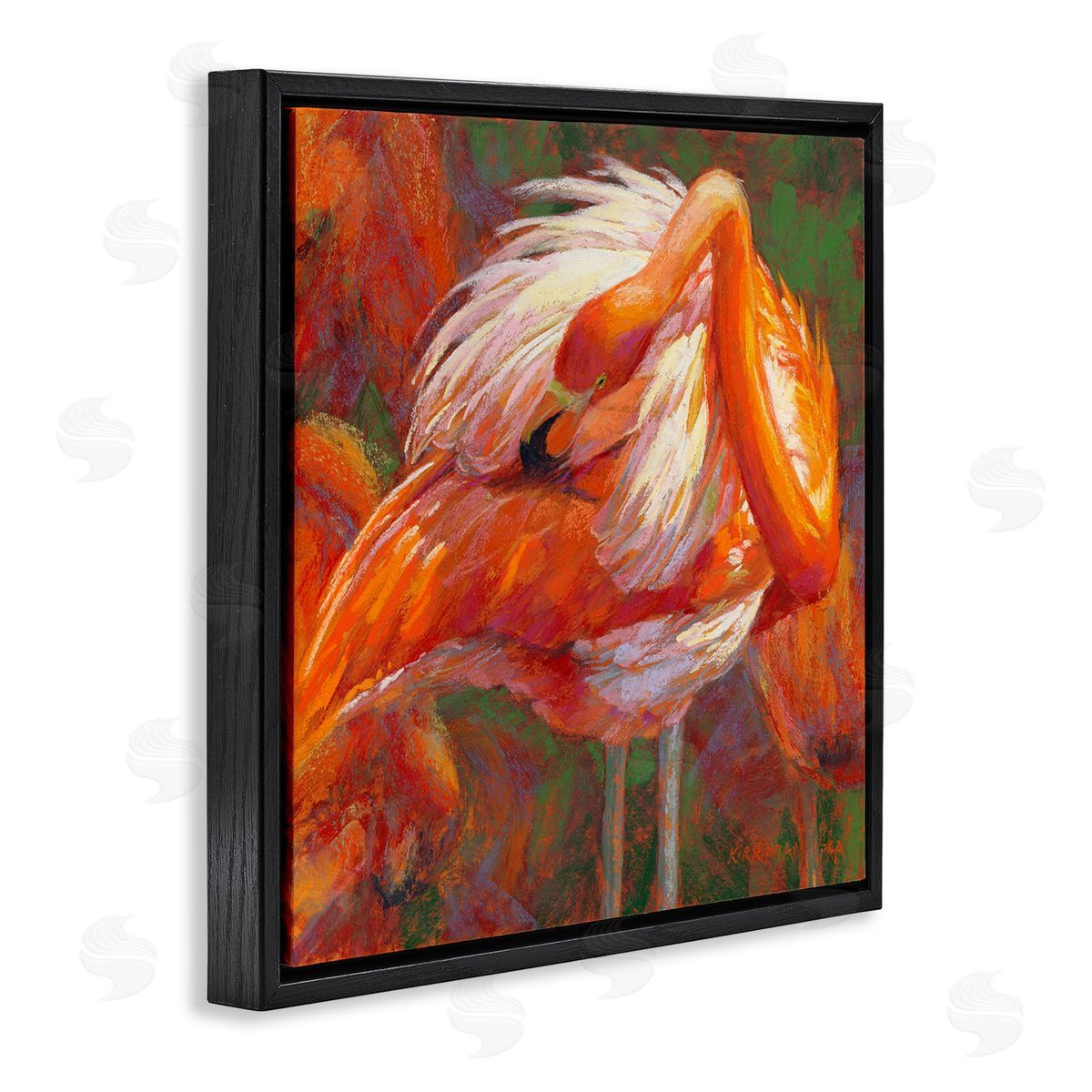Rita Kirkman Preening Flamingo Wildlife Nature Black Floating Frame Canvas Wall Art Print