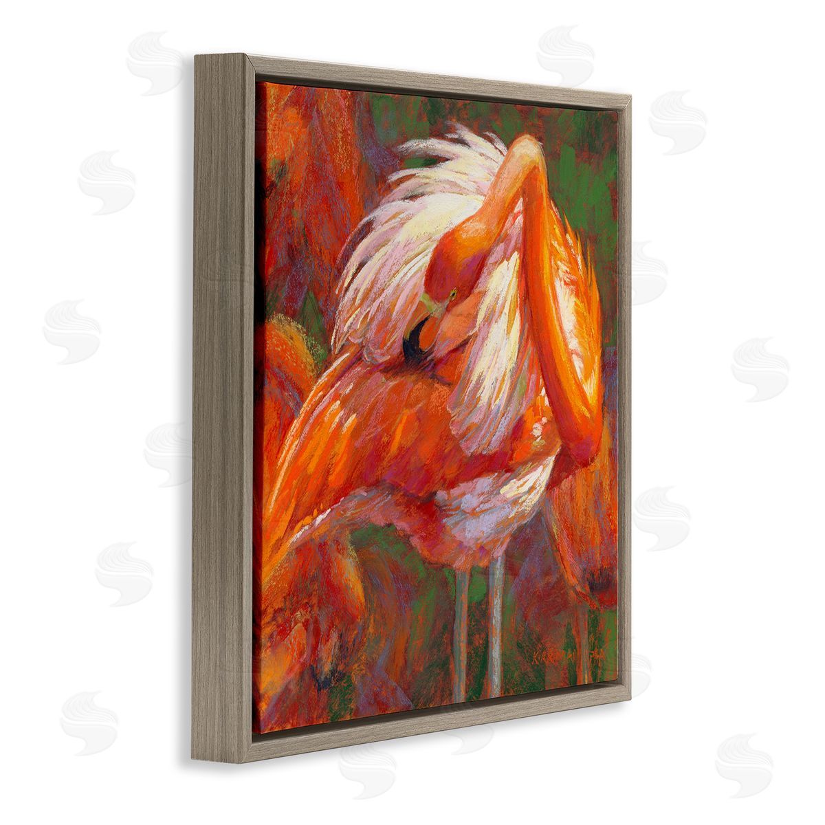 Rita Kirkman Preening Flamingo Wildlife Nature Brown Floating Frame Canvas Wall Art Print