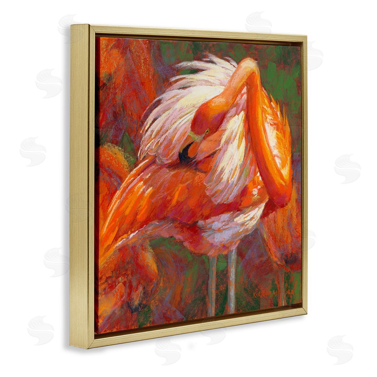 Rita Kirkman Preening Flamingo Wildlife Nature Gold Floating Frame Canvas Wall Art Print