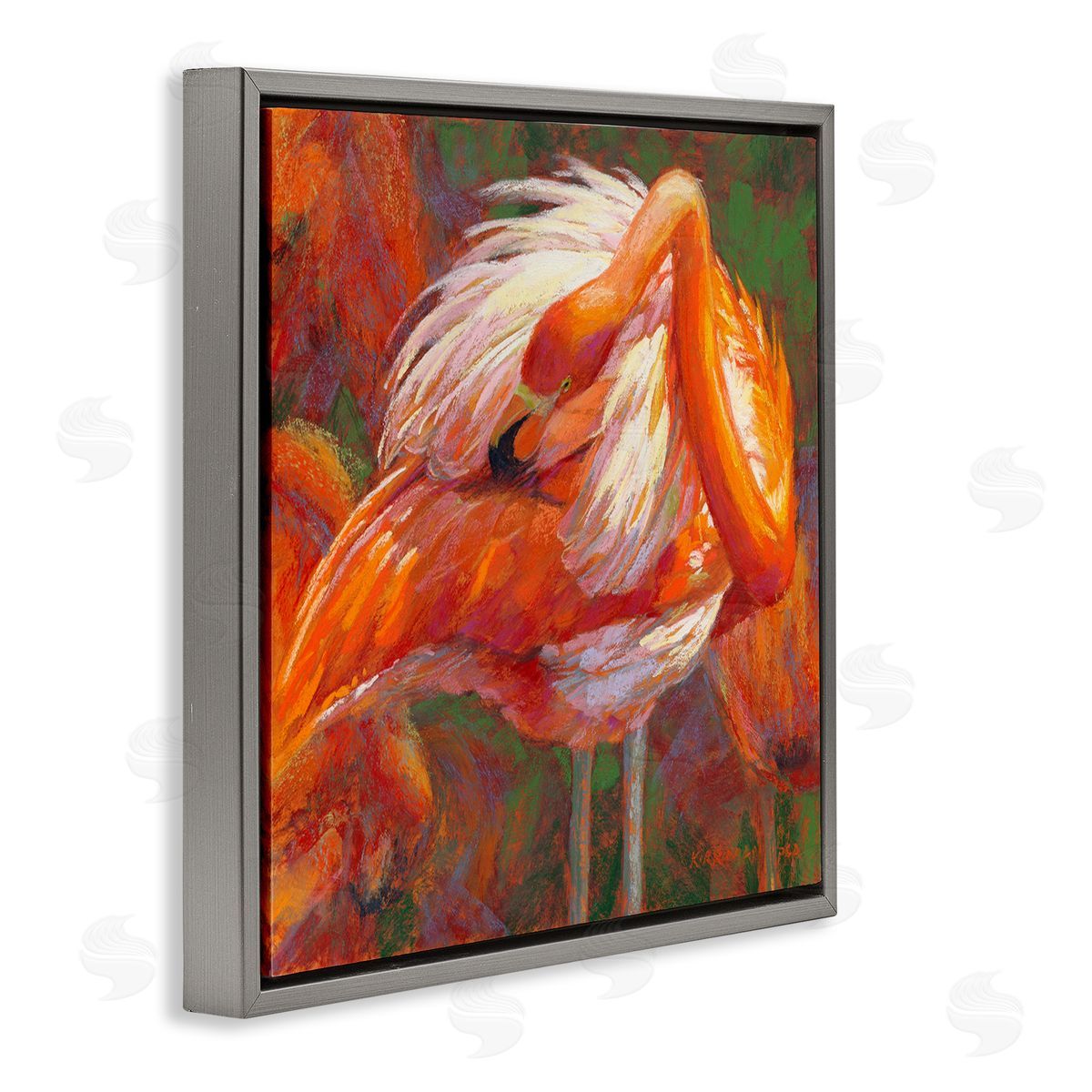 Rita Kirkman Preening Flamingo Wildlife Nature Gray Floating Frame Canvas Wall Art Print