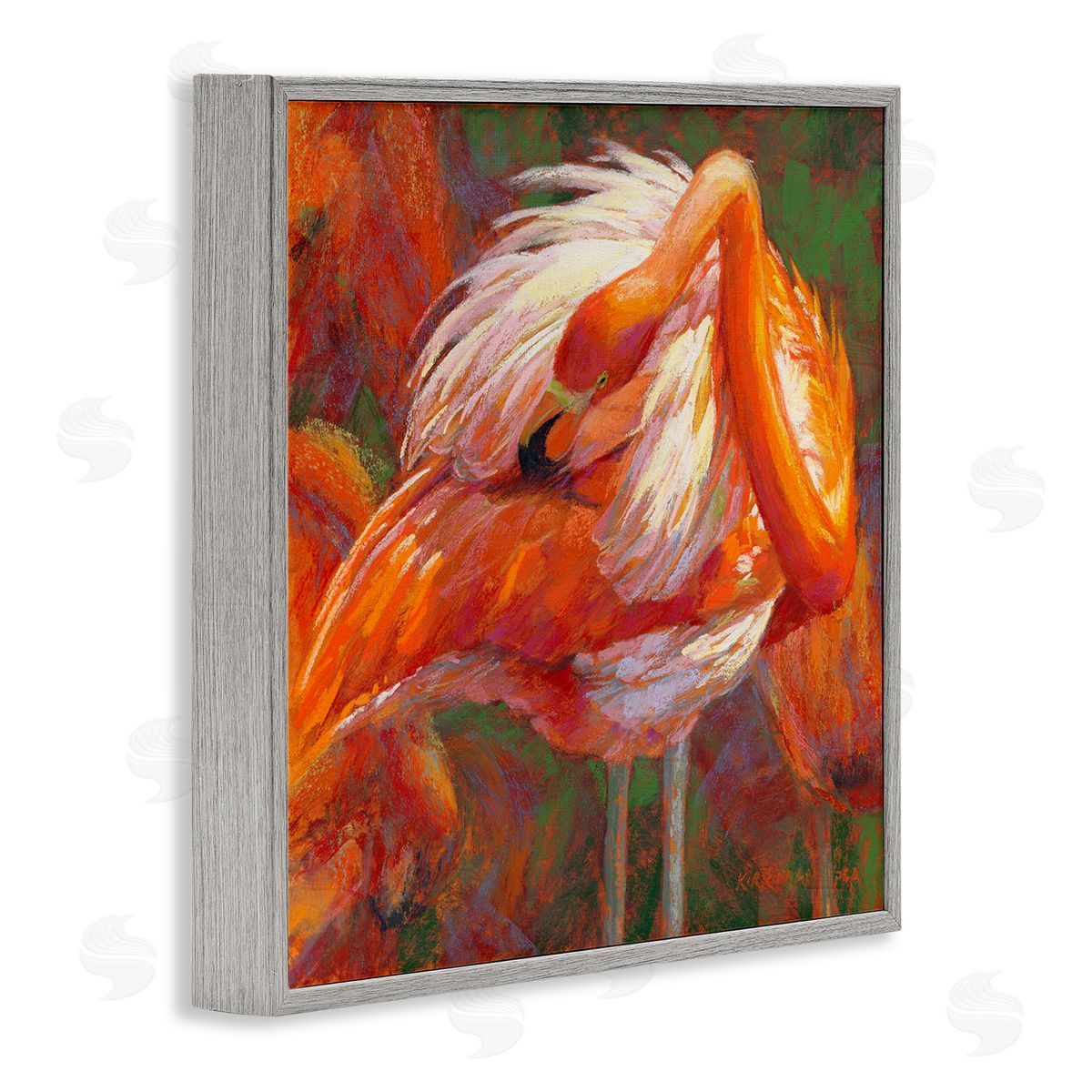 Rita Kirkman Preening Flamingo Wildlife Nature Gray Framed Glicee Wall Art Print