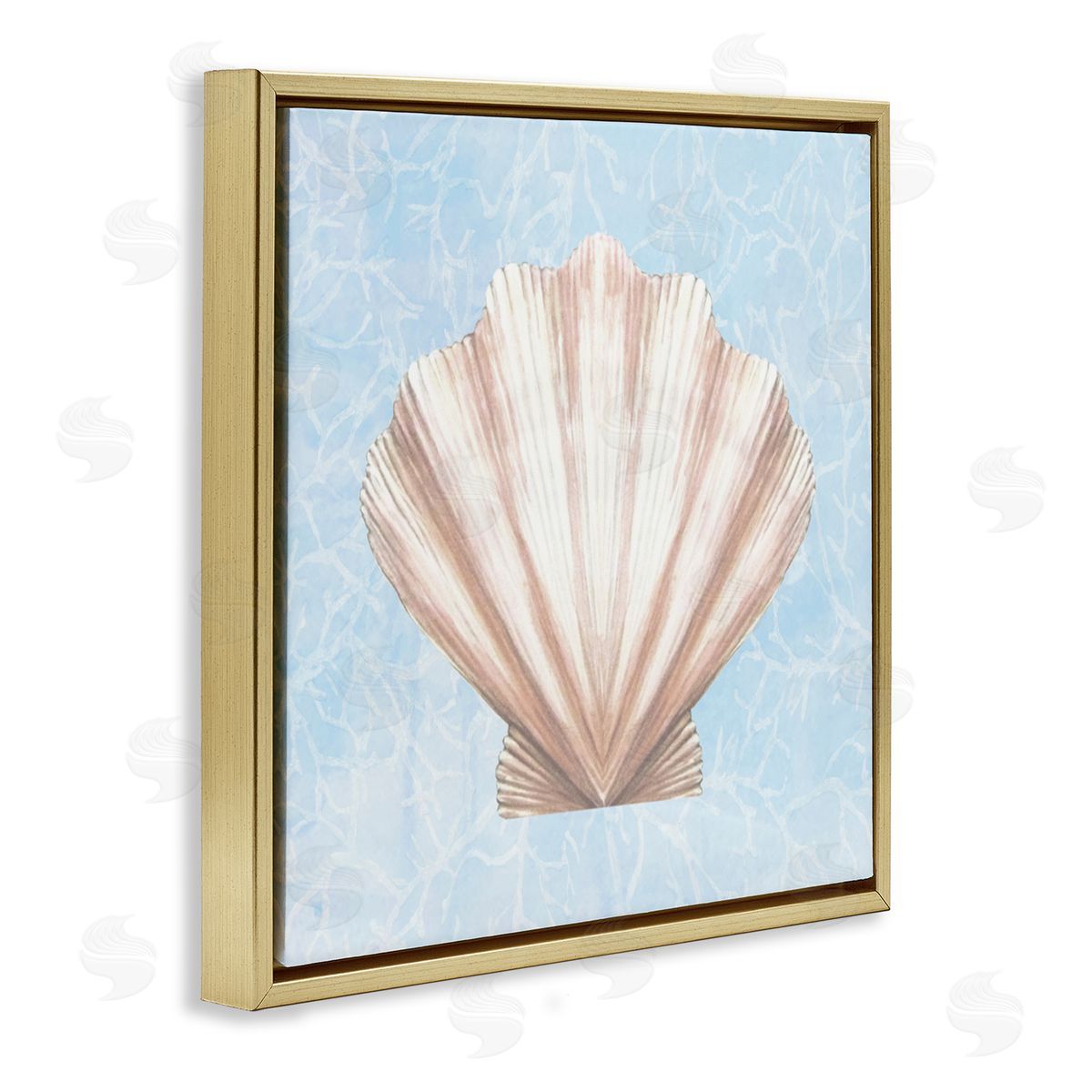 Diannart Water Pattern Aquatic Clam Shell  Gold Floating Frame Canvas Wall Art Print
