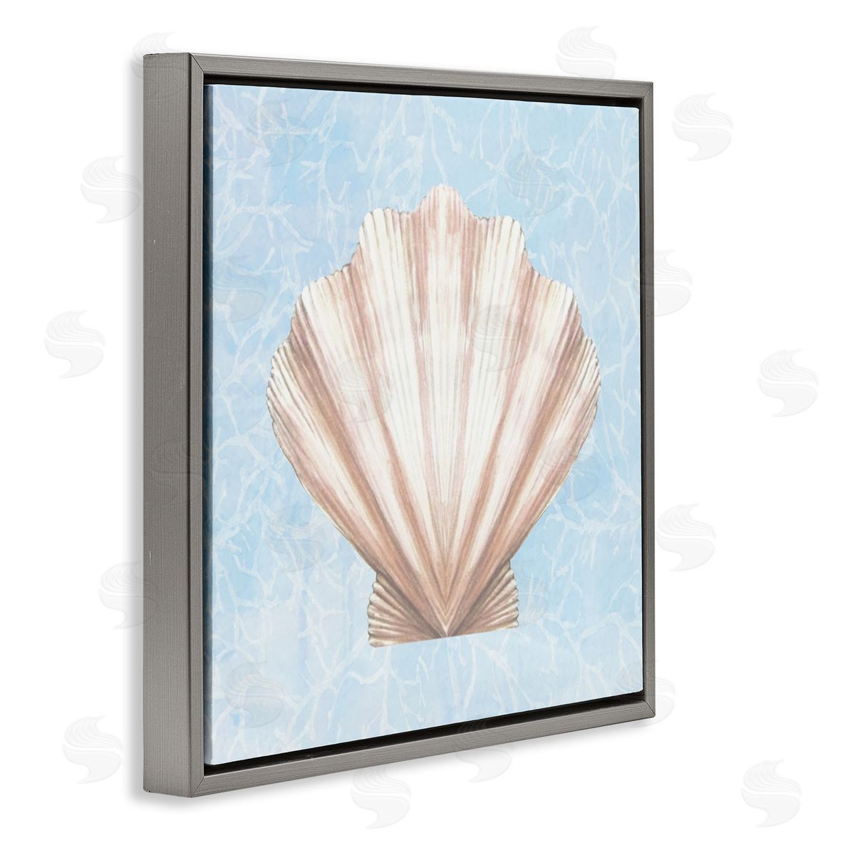 Diannart Water Pattern Aquatic Clam Shell  Gray Floating Frame Canvas Wall Art Print