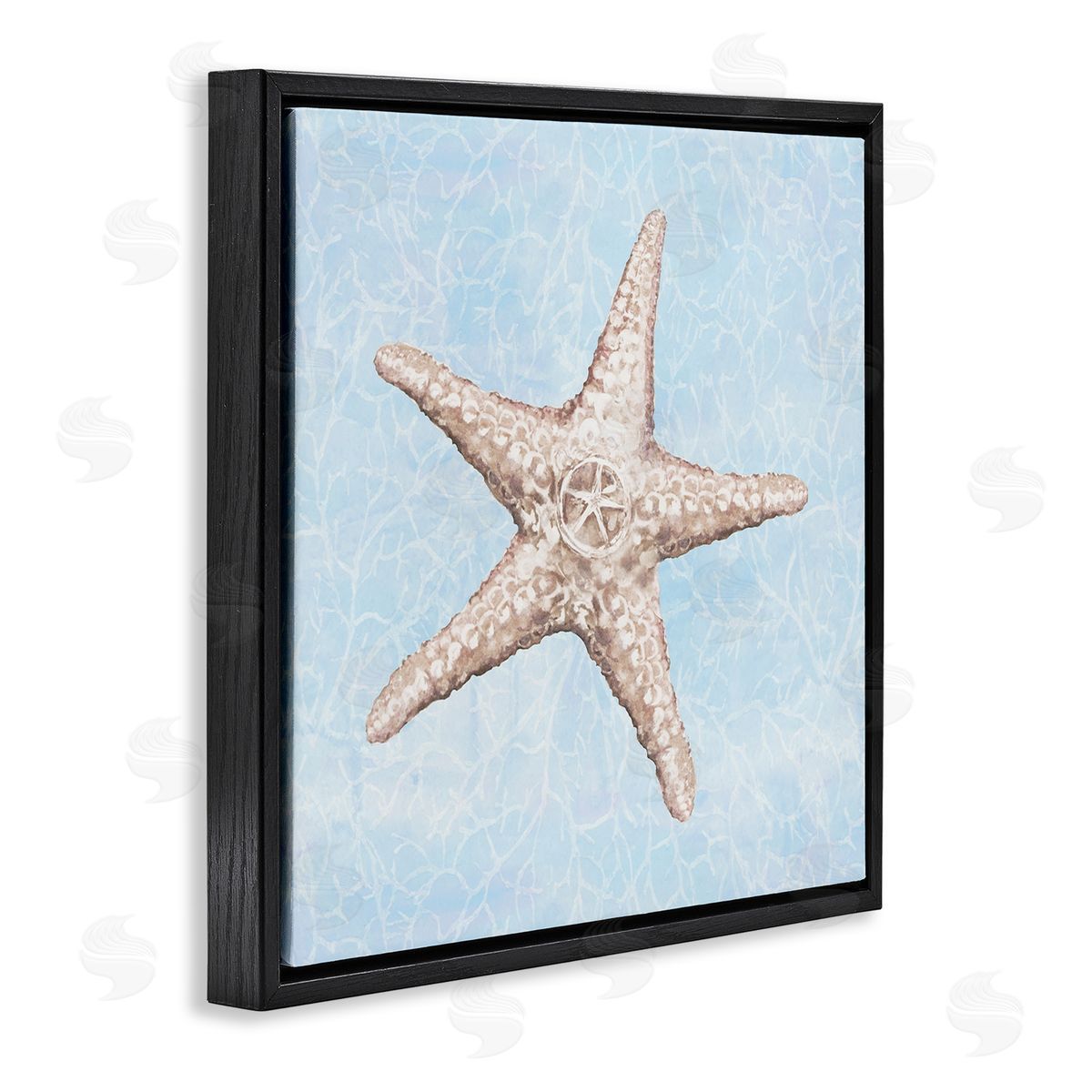 Diannart Detailed Starfish Blue Water Pattern Black Floating Frame Canvas Wall Art Print