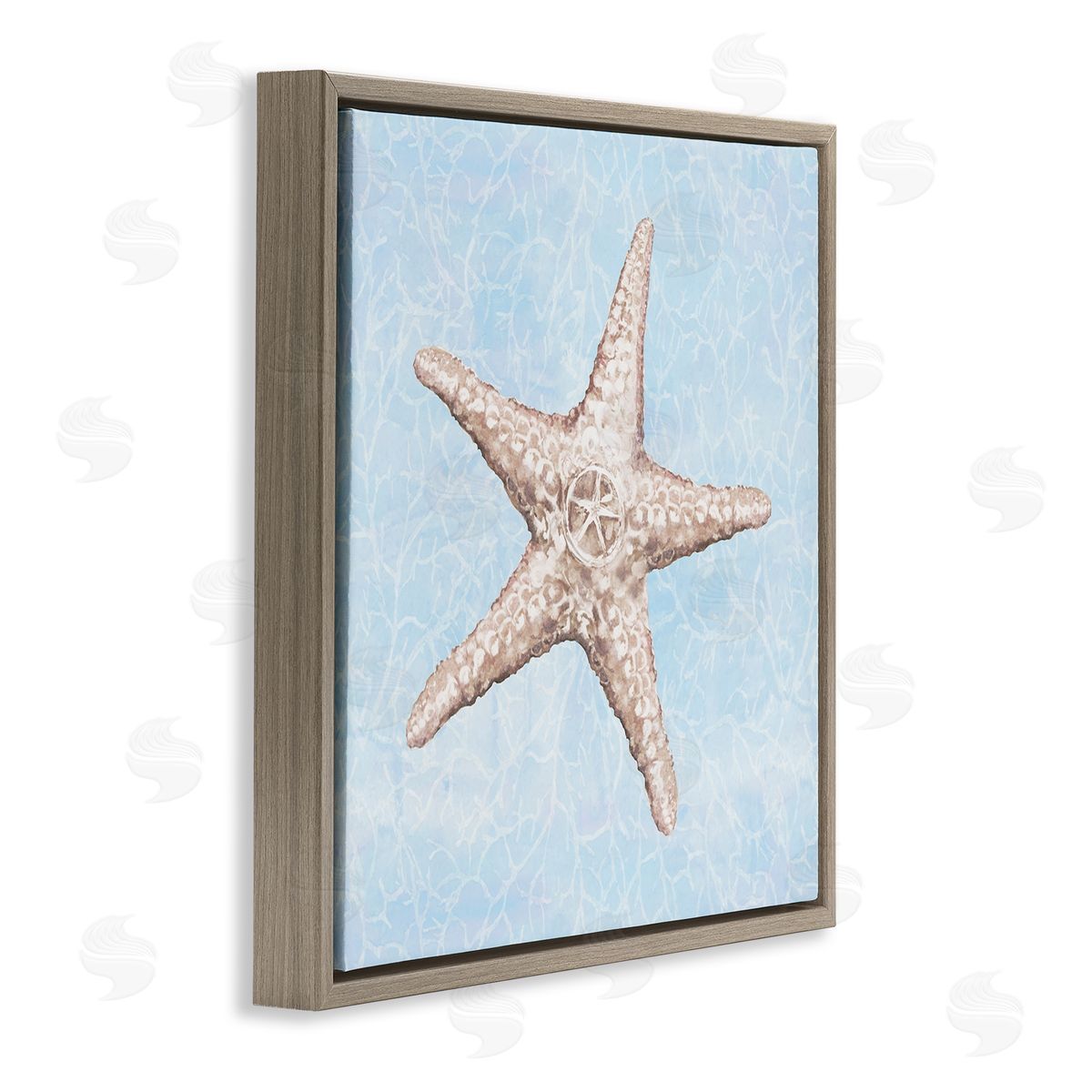 Diannart Detailed Starfish Blue Water Pattern Brown Floating Frame Canvas Wall Art Print