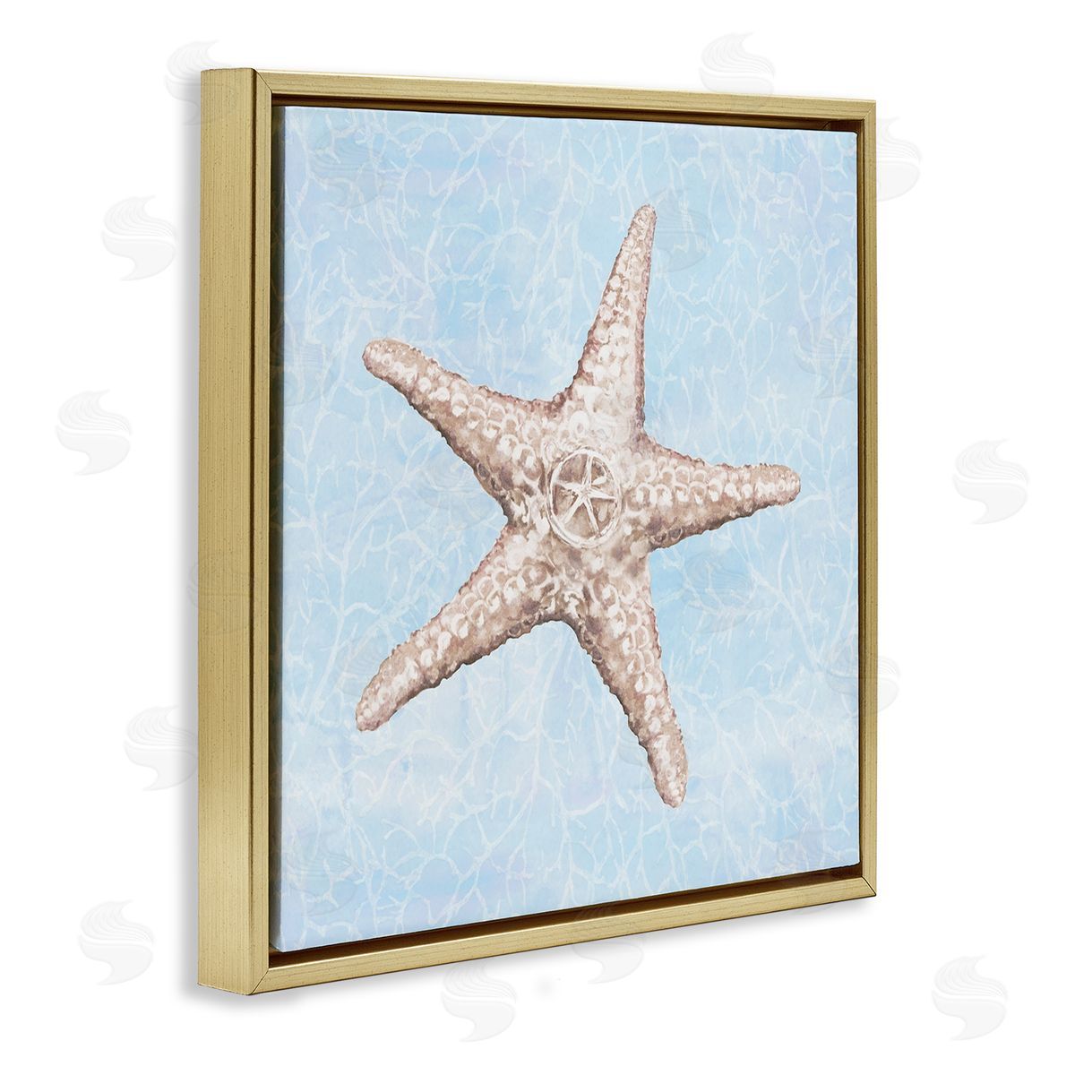 Diannart Detailed Starfish Blue Water Pattern Gold Floating Frame Canvas Wall Art Print
