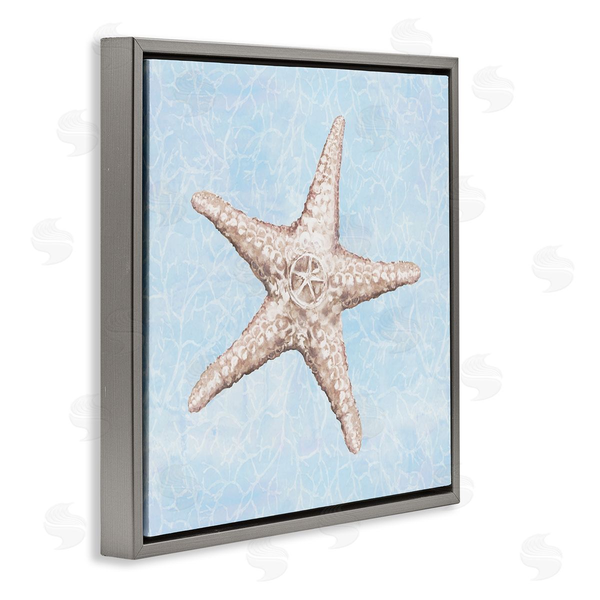 Diannart Detailed Starfish Blue Water Pattern Gray Floating Frame Canvas Wall Art Print