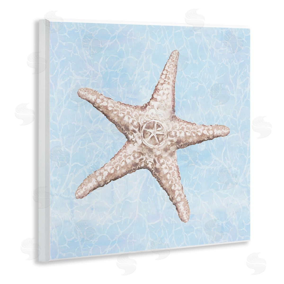 Diannart Detailed Starfish Blue Water Pattern Wooden Wall Plaque Art Print
