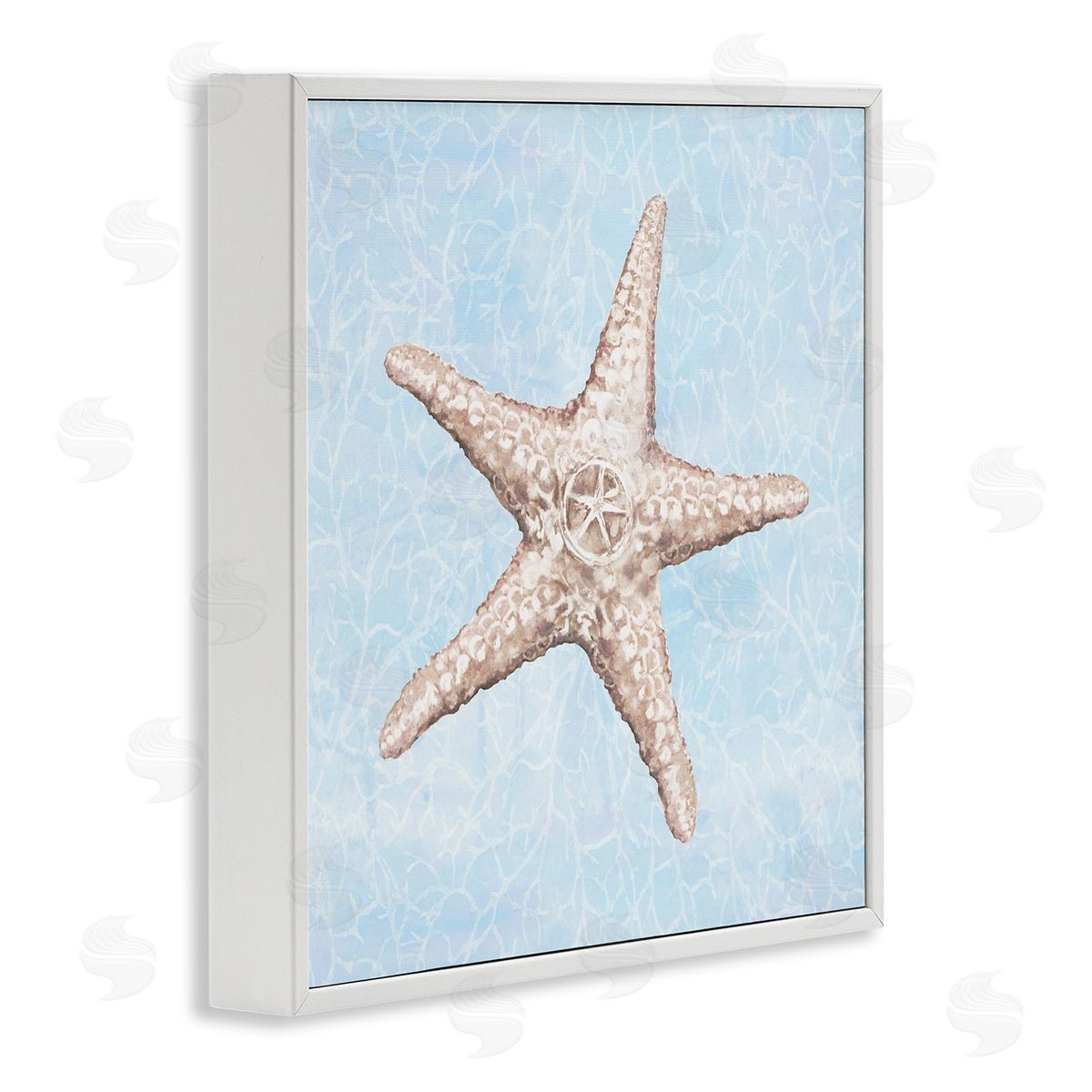 Diannart Detailed Starfish Blue Water Pattern White Framed Glicee Wall Art Print