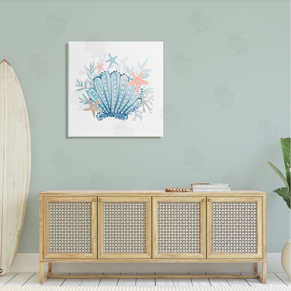 Lanie Loreth Maritime Clamshell Layered Coral Canvas Wall Art in Room