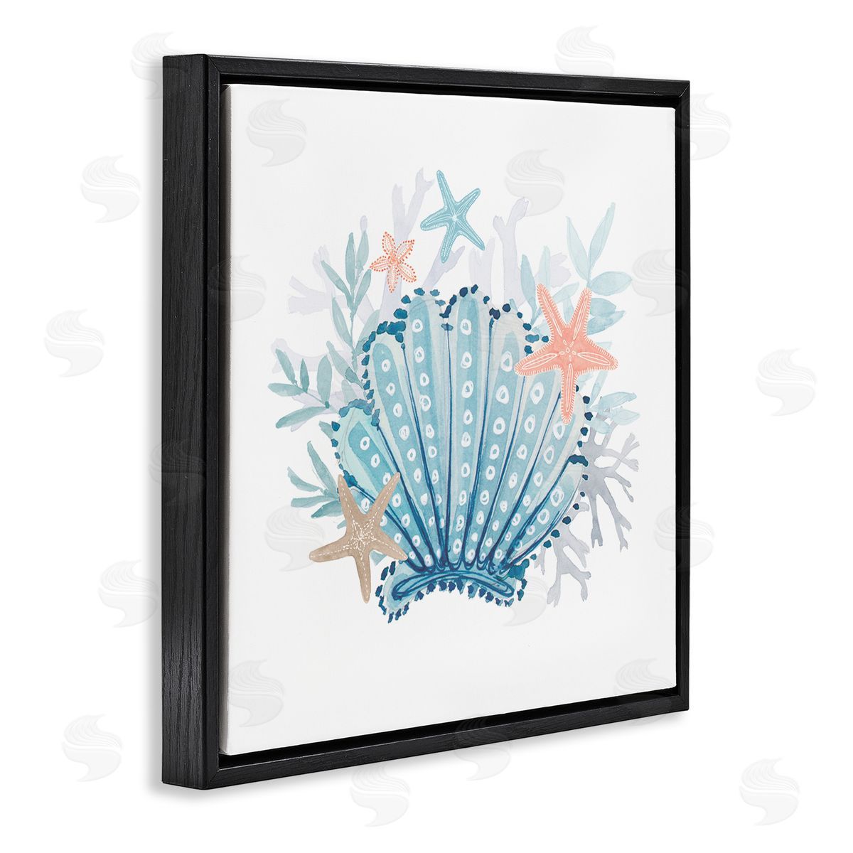 Lanie Loreth Maritime Clamshell Layered Coral Black Floating Frame Canvas Wall Art Print