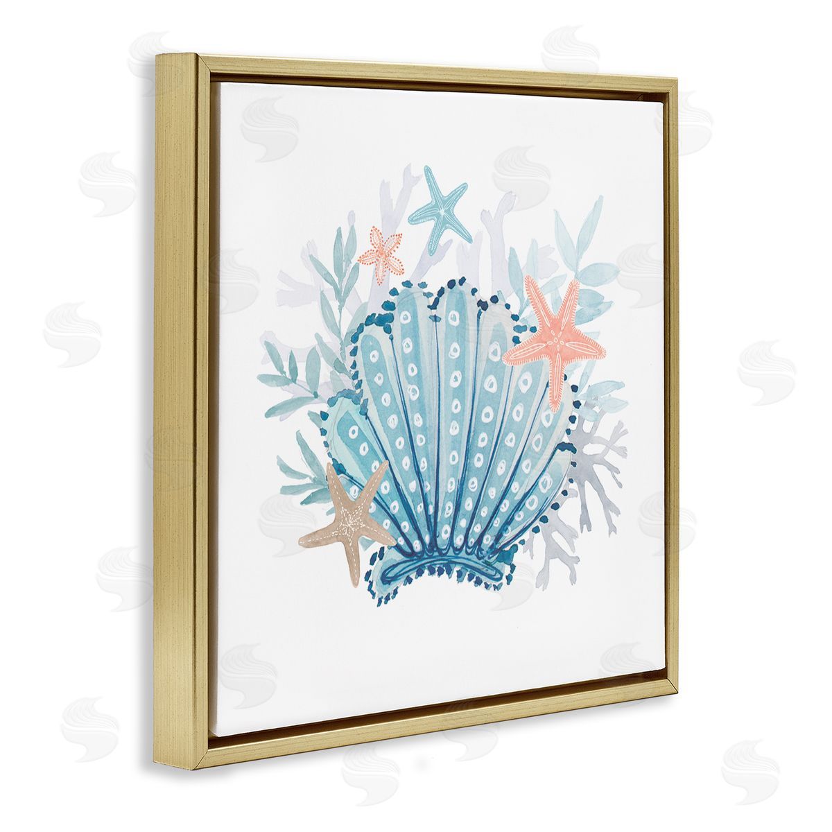 Lanie Loreth Maritime Clamshell Layered Coral Gold Floating Frame Canvas Wall Art Print