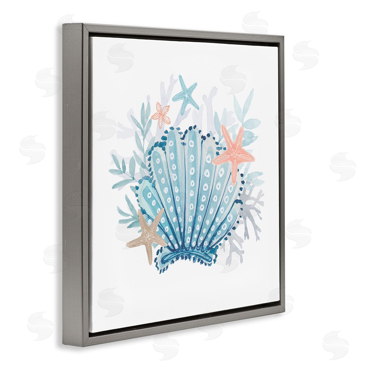 Lanie Loreth Maritime Clamshell Layered Coral Gray Floating Frame Canvas Wall Art Print