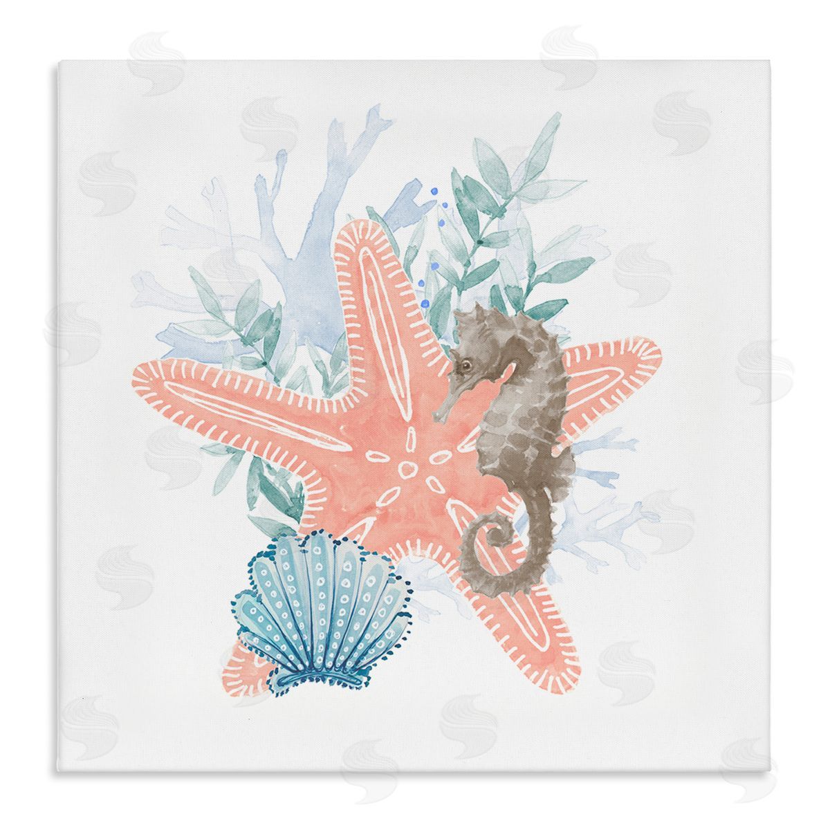Lanie Loreth Seahorse Starfish Layered Coral  Stretched Canvas Wall Art Print