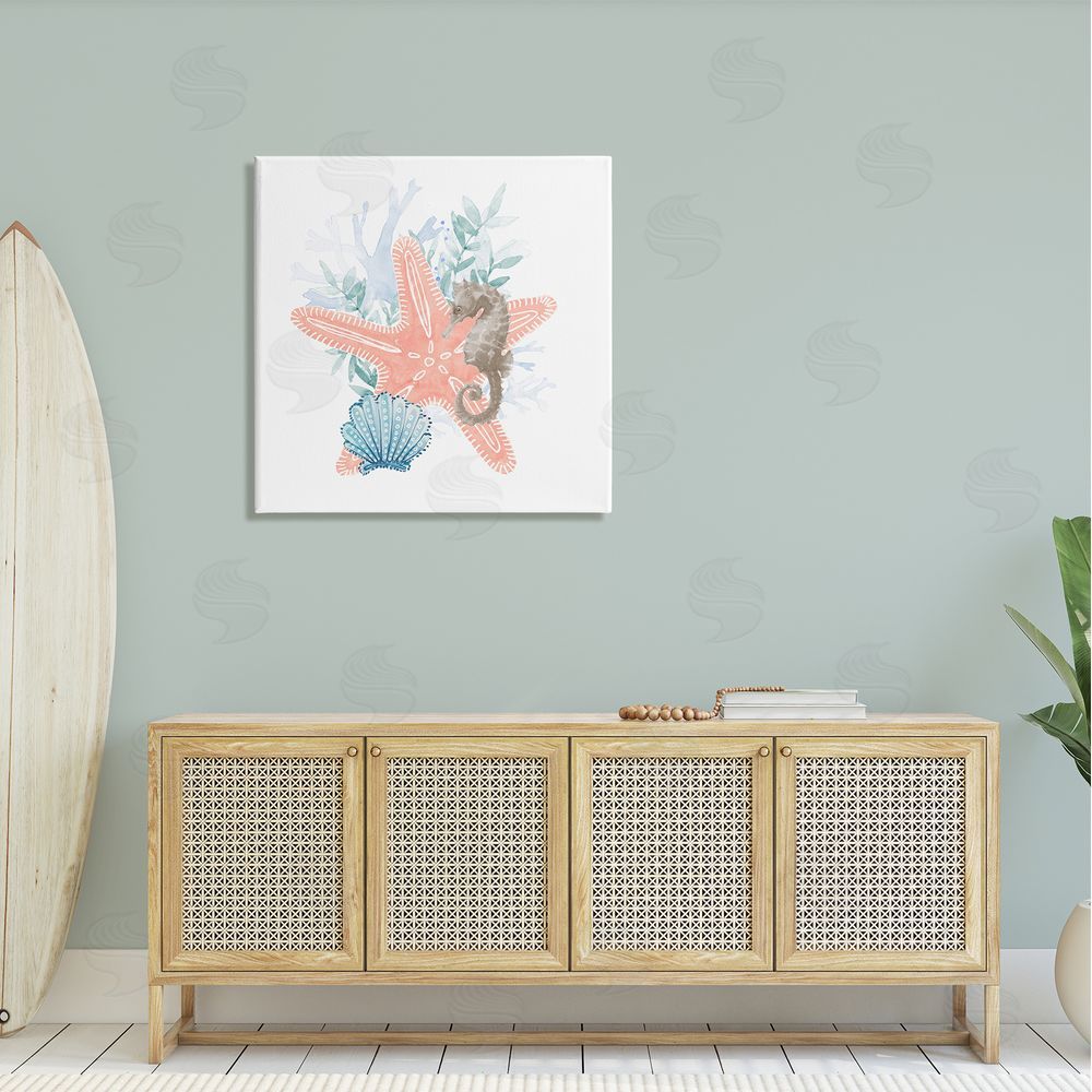 Lanie Loreth Seahorse Starfish Layered Coral  Canvas Wall Art in Room