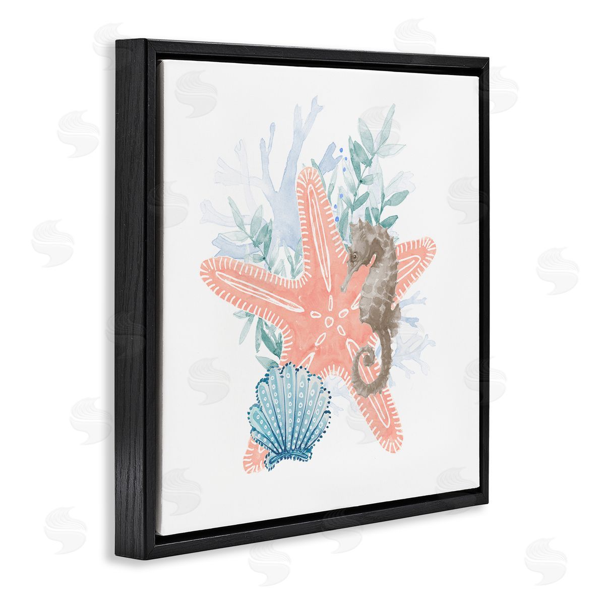 Lanie Loreth Seahorse Starfish Layered Coral  Black Floating Frame Canvas Wall Art Print