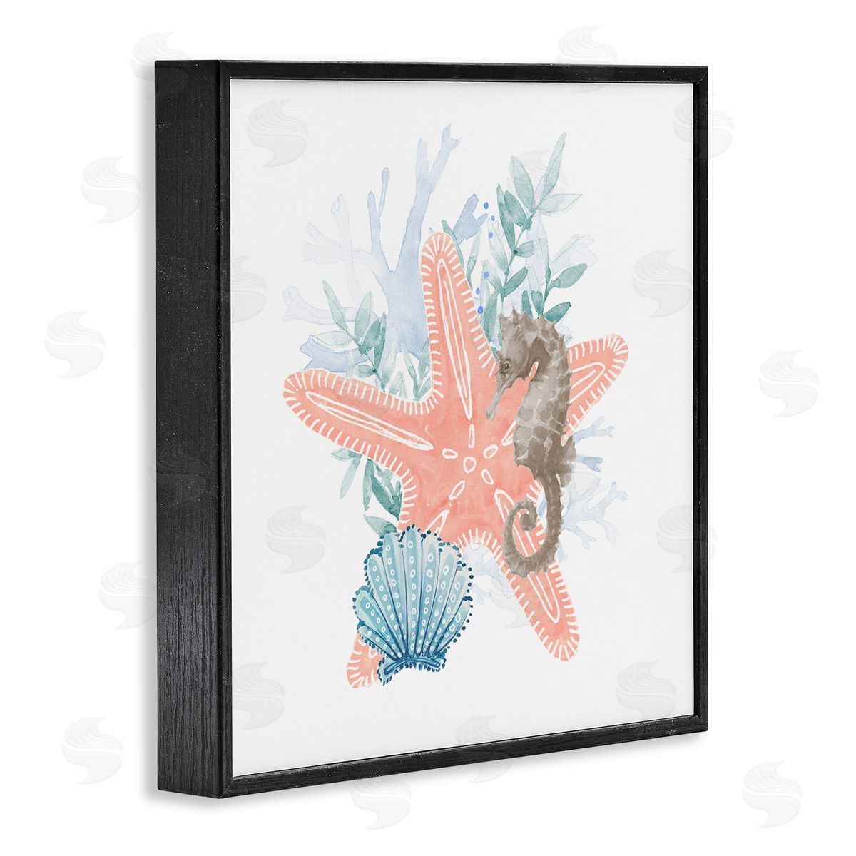 Lanie Loreth Seahorse Starfish Layered Coral  Black Framed Glicee Wall Art Print