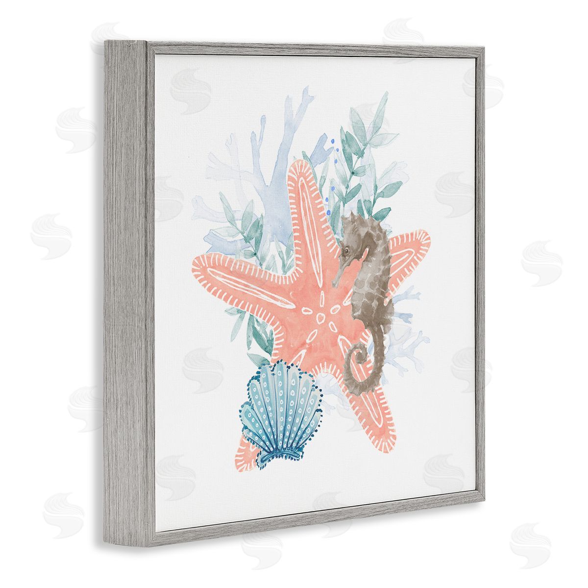 Lanie Loreth Seahorse Starfish Layered Coral  Gray Framed Glicee Wall Art Print