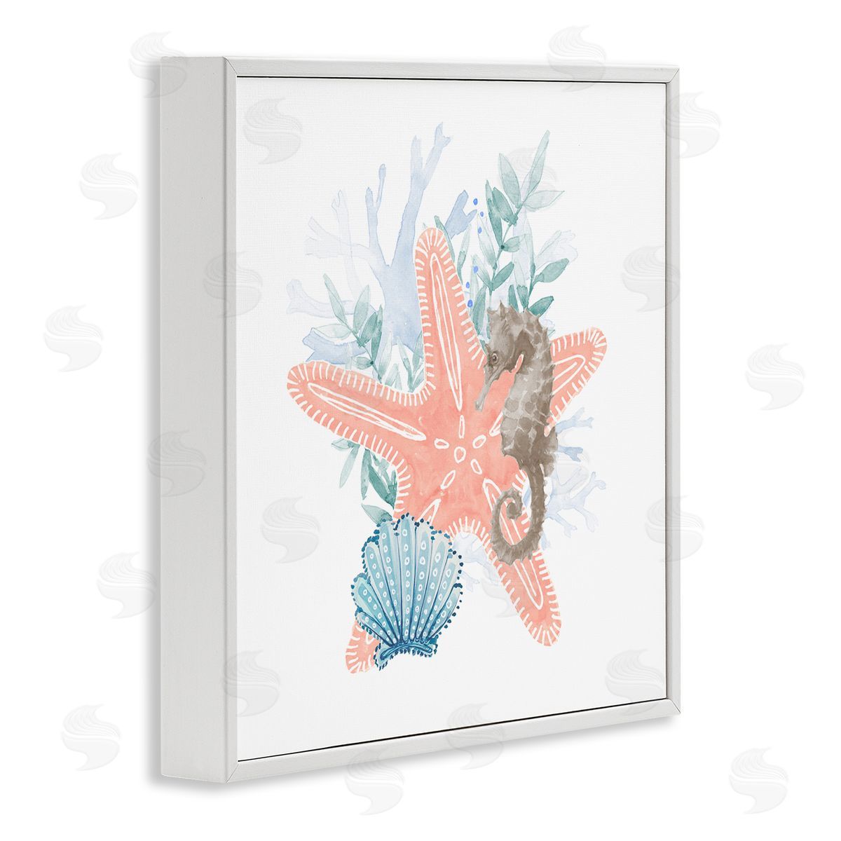 Lanie Loreth Seahorse Starfish Layered Coral  White Framed Glicee Wall Art Print