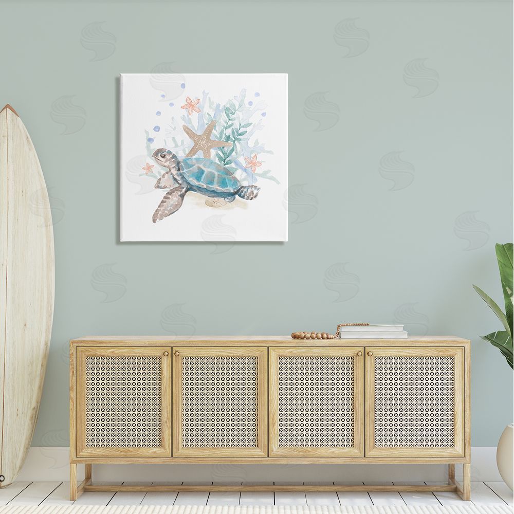Lanie Loreth Mixed Sea Life Tortoise Swimming Canvas Wall Art in Room