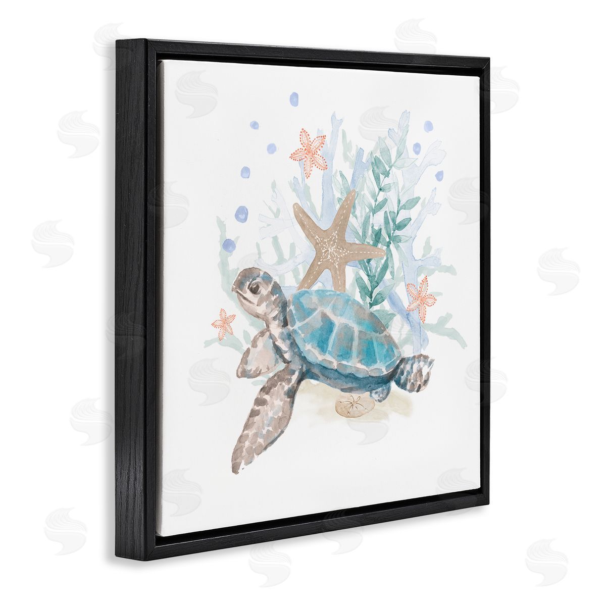 Lanie Loreth Mixed Sea Life Tortoise Swimming Black Floating Frame Canvas Wall Art Print