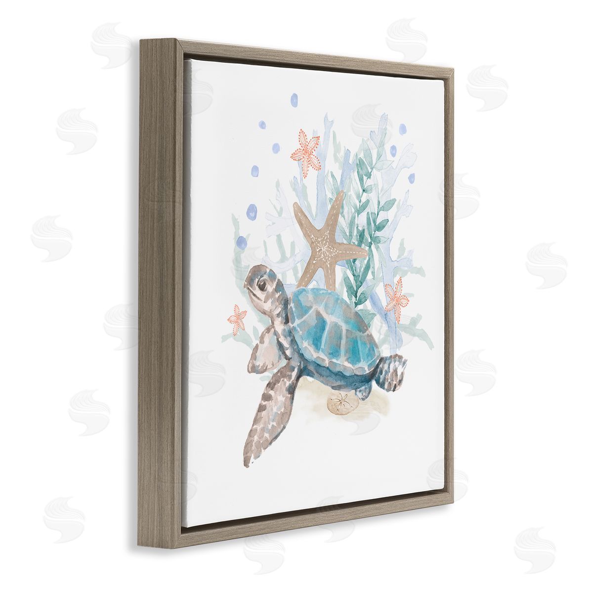 Lanie Loreth Mixed Sea Life Tortoise Swimming Brown Floating Frame Canvas Wall Art Print
