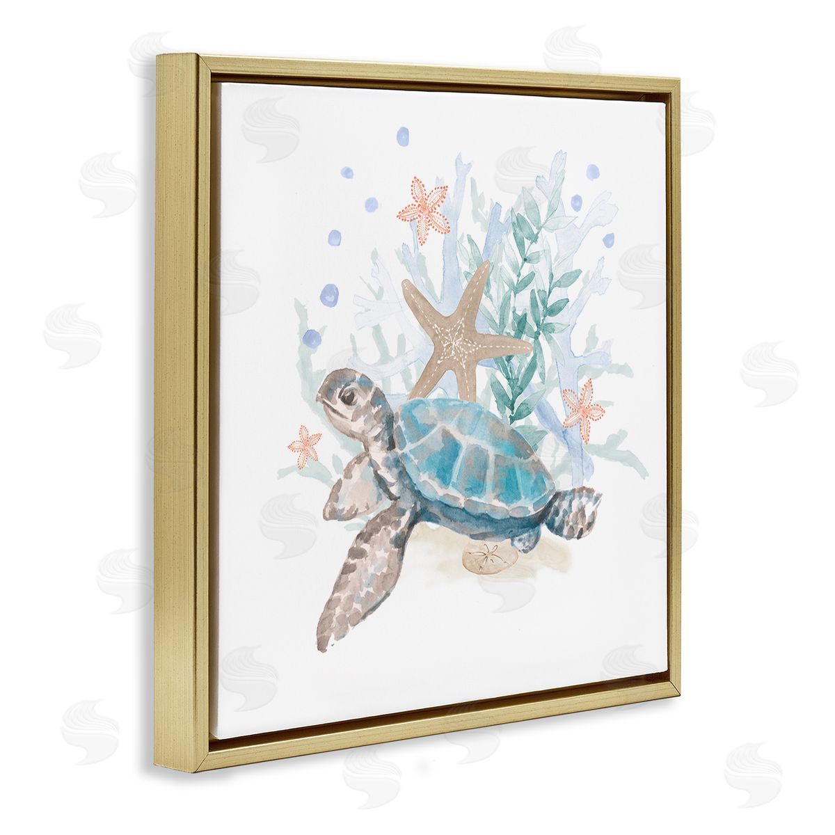 Lanie Loreth Mixed Sea Life Tortoise Swimming Gold Floating Frame Canvas Wall Art Print