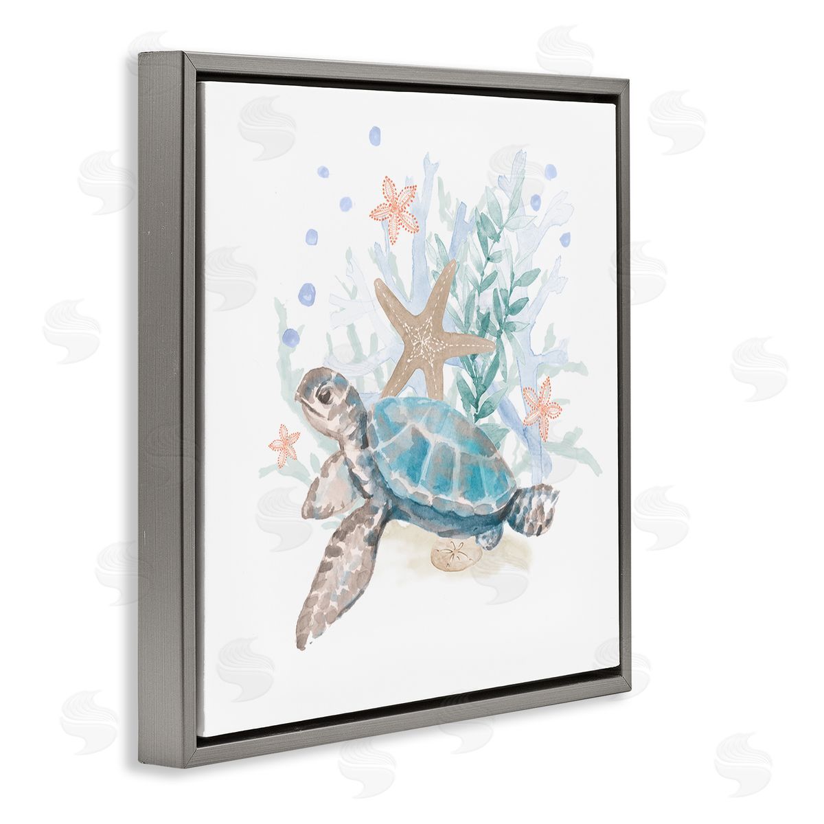 Lanie Loreth Mixed Sea Life Tortoise Swimming Gray Floating Frame Canvas Wall Art Print