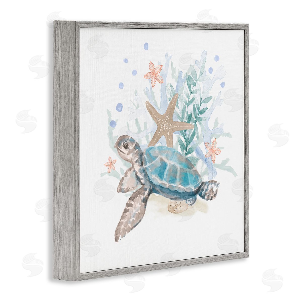 Lanie Loreth Mixed Sea Life Tortoise Swimming Gray Framed Glicee Wall Art Print