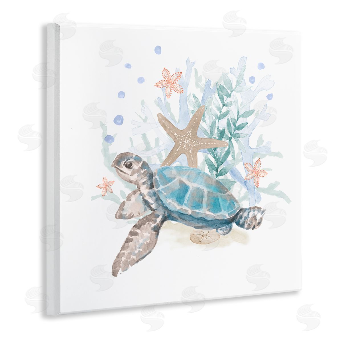 Lanie Loreth Mixed Sea Life Tortoise Swimming Wooden Wall Plaque Art Print