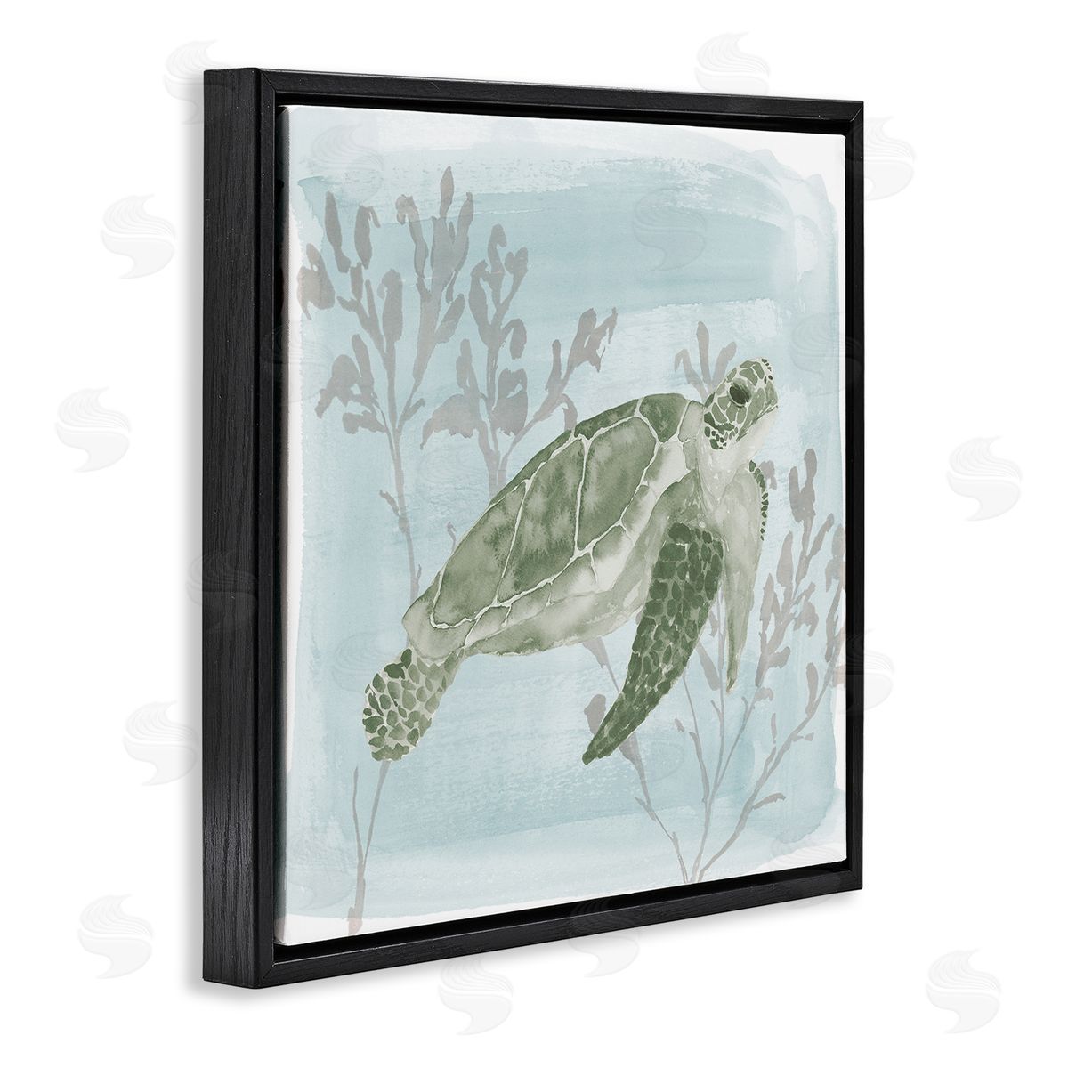 Lucille Price Swimming Tortoise Underwater Scene Black Floating Frame Canvas Wall Art Print