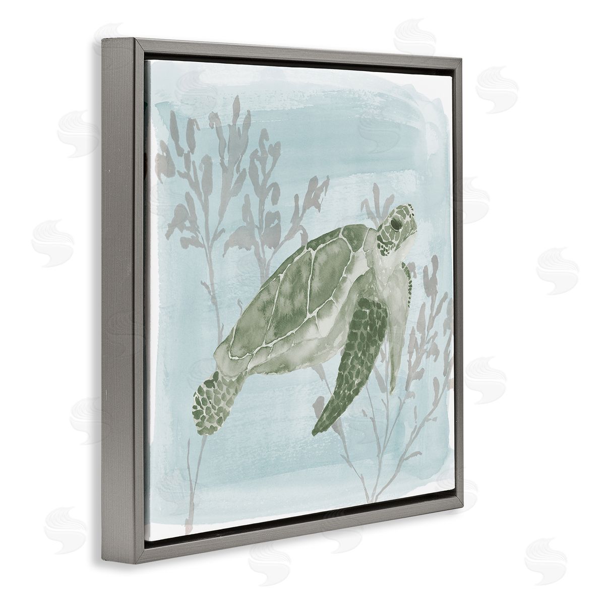 Lucille Price Swimming Tortoise Underwater Scene Gray Floating Frame Canvas Wall Art Print
