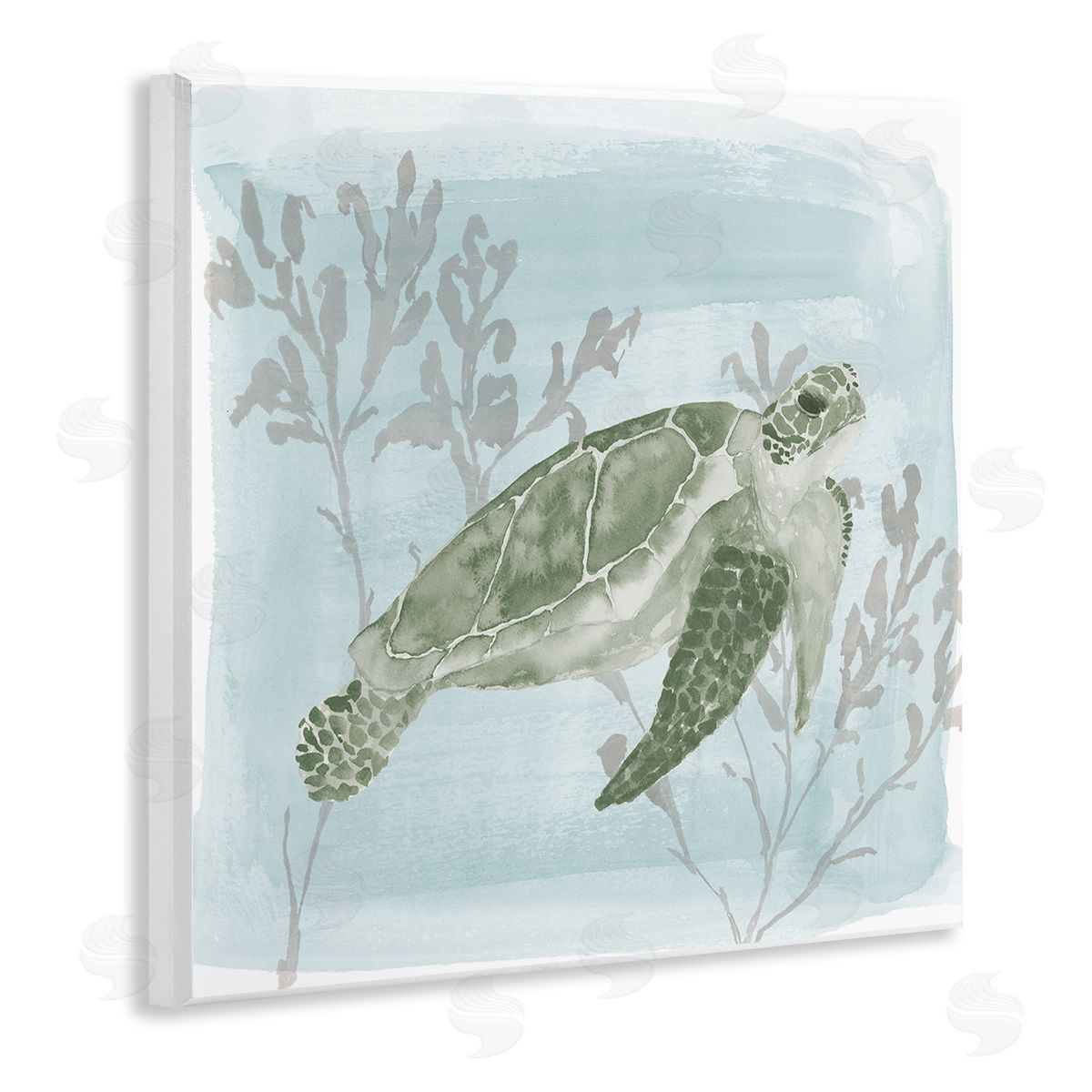 Lucille Price Swimming Tortoise Underwater Scene Wooden Wall Plaque Art Print