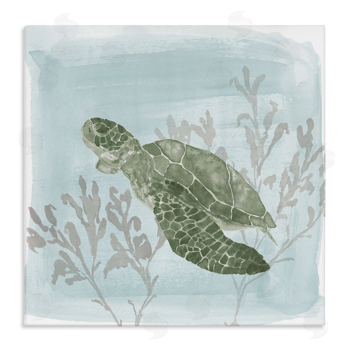 Lucille Price Sea Turtle Swimming Coral Scene Stretched Canvas Wall Art Print