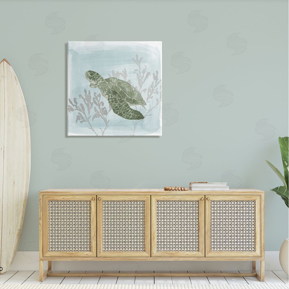 Lucille Price Sea Turtle Swimming Coral Scene Canvas Wall Art in Room