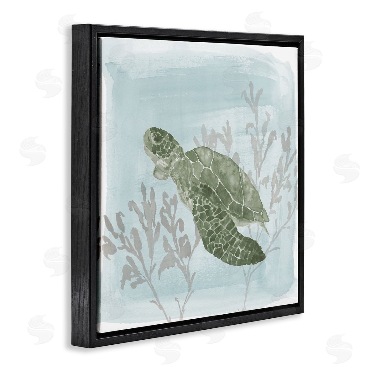 Lucille Price Sea Turtle Swimming Coral Scene Black Floating Frame Canvas Wall Art Print